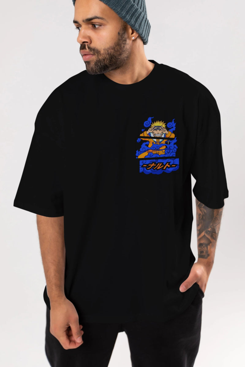 naruto uzumaki Ön Sol Baskılı Oversize t-shirt Erkek Kadın Unisex %100 Pamuk Bisiklet Yaka tişort - Cilexi
