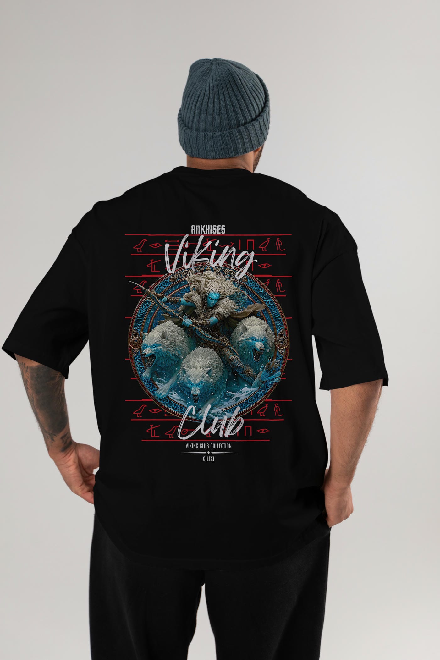 Skadi Arka Baskılı Oversize t-shirt Erkek Kadın %100 Pamuk Bisiklet Yaka tişort