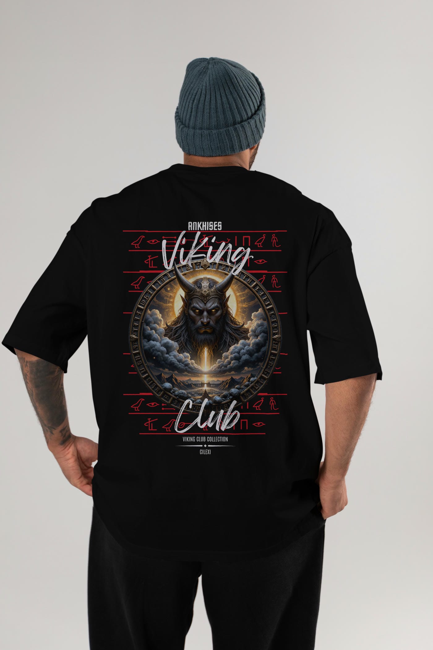 Viking Mitolojisi Serisi 9 Arka Baskılı Oversize t-shirt Erkek Kadın %100 Pamuk Bisiklet Yaka tişort