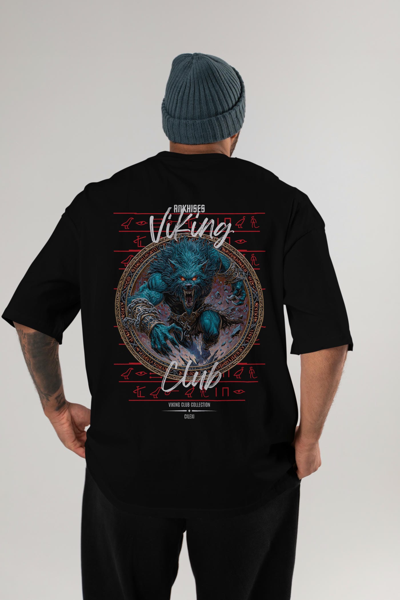 Fenrir Baskılı Oversize t-shirt Erkek Kadın %100 Pamuk Bisiklet Yaka tişort