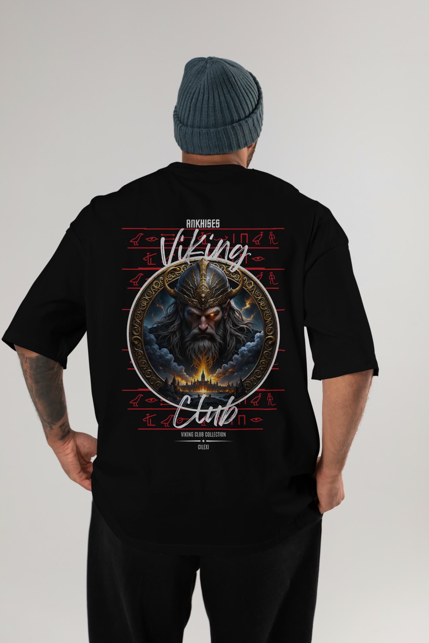 Odin 2 Arka Baskılı Oversize t-shirt Erkek Kadın %100 Pamuk Bisiklet Yaka tişort
