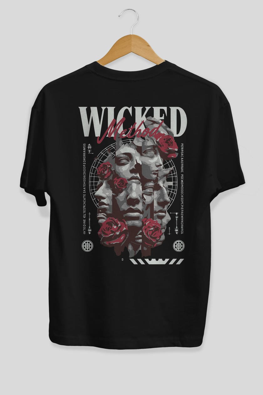 Wicked Method Arka Baskılı Oversize t-shirt Erkek Kadın %100 Pamuk Bisiklet Yaka tişort