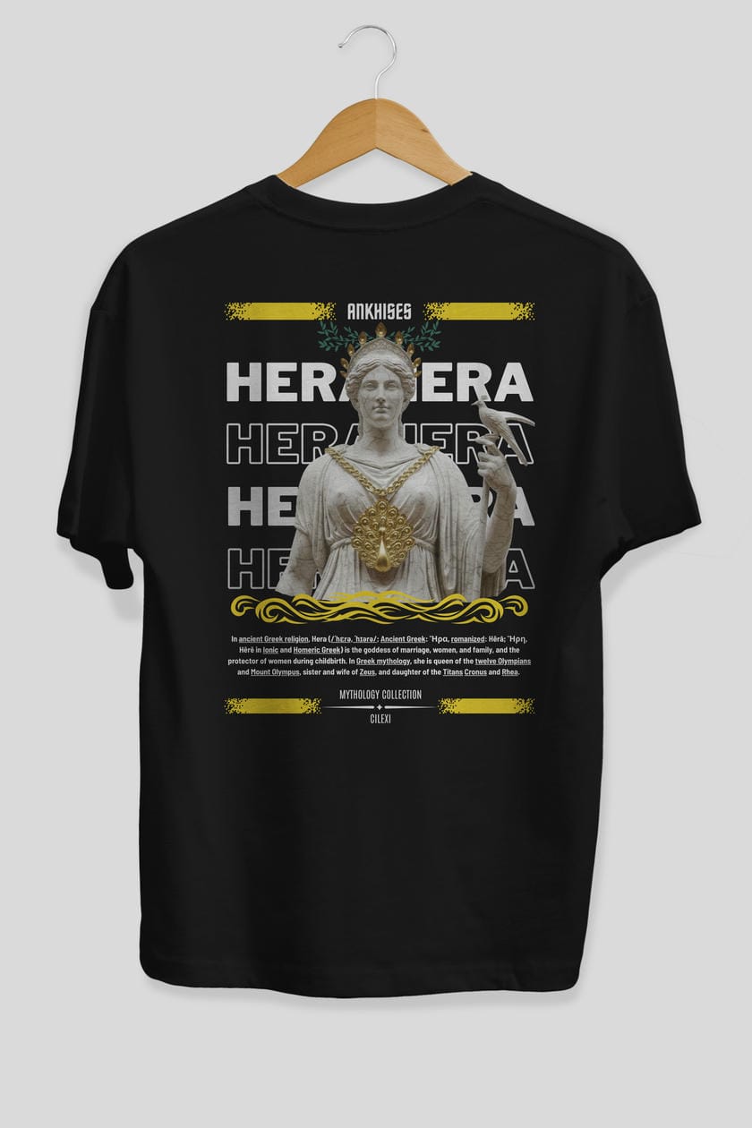 Hera 2 Arka Baskılı Oversize t-shirt Erkek Kadın %100 Pamuk Bisiklet Yaka tişort