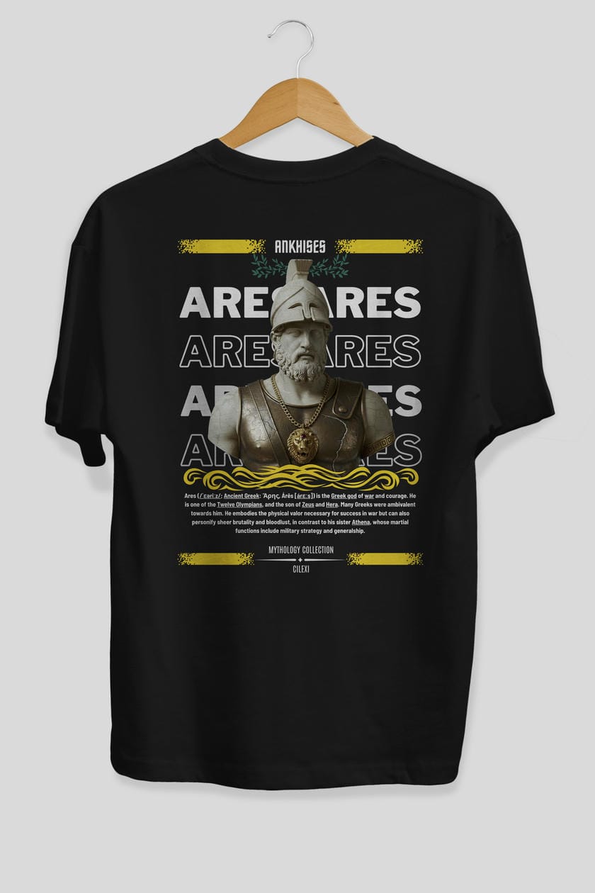 Ares 2 Arka Baskılı Oversize t-shirt Erkek Kadın %100 Pamuk Bisiklet Yaka tişort