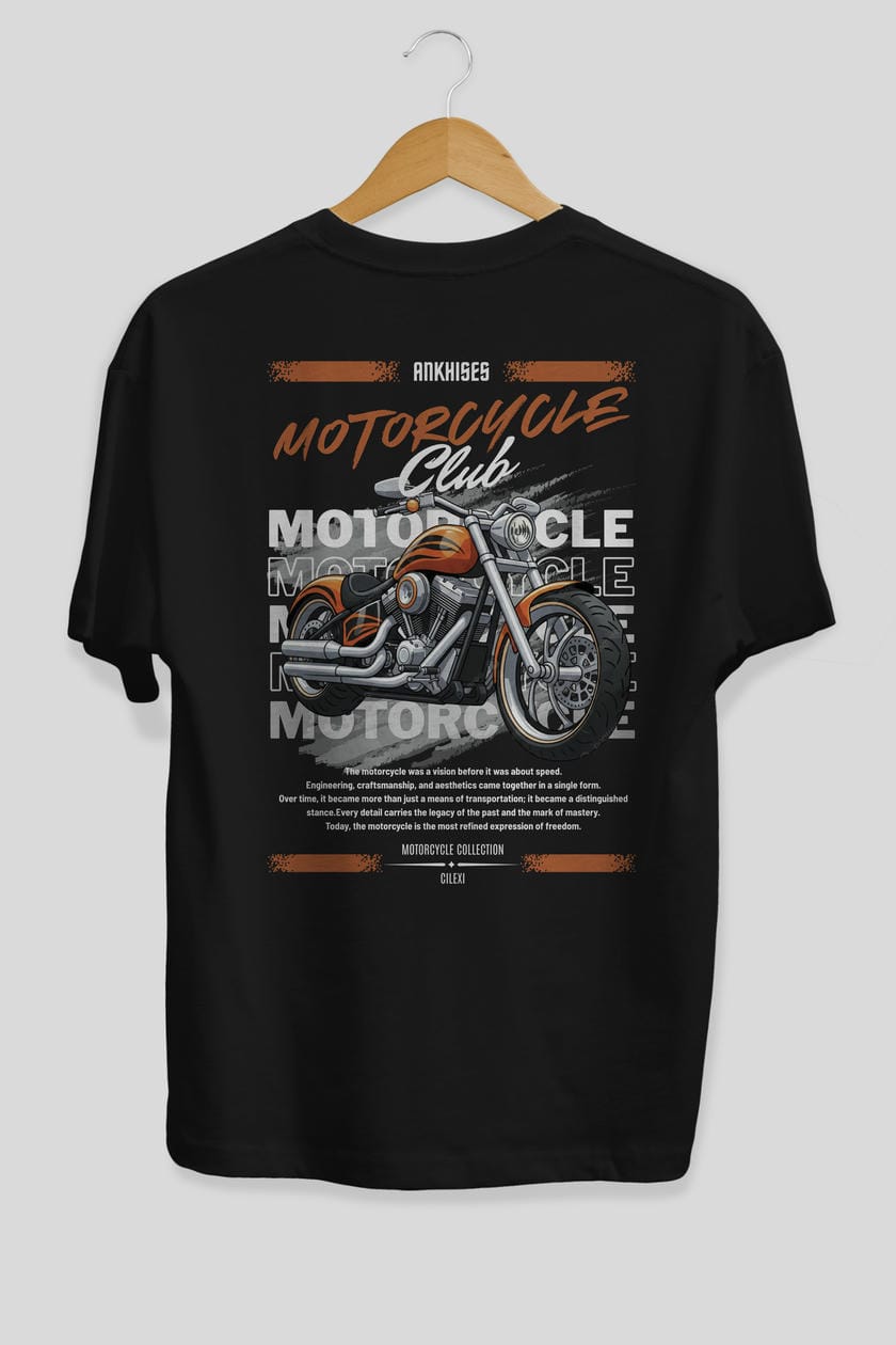 Motosiklet Serisi 34 Arka Baskılı Oversize t-shirt Erkek Kadın %100 Pamuk Bisiklet Yaka tişort