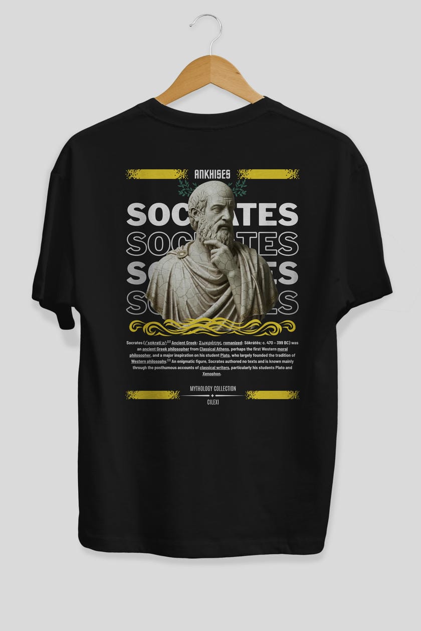Socrates Arka Baskılı Oversize t-shirt Erkek Kadın %100 Pamuk Bisiklet Yaka tişort