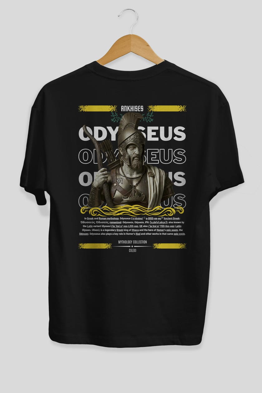 Odysseus 1 Arka Baskılı Oversize t-shirt Erkek Kadın %100 Pamuk Bisiklet Yaka tişort