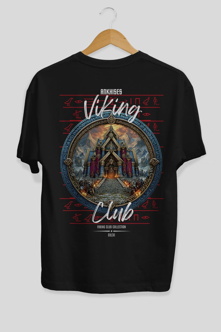 Valhalla Arka Baskılı Oversize t-shirt Erkek Kadın %100 Pamuk Bisiklet Yaka tişort