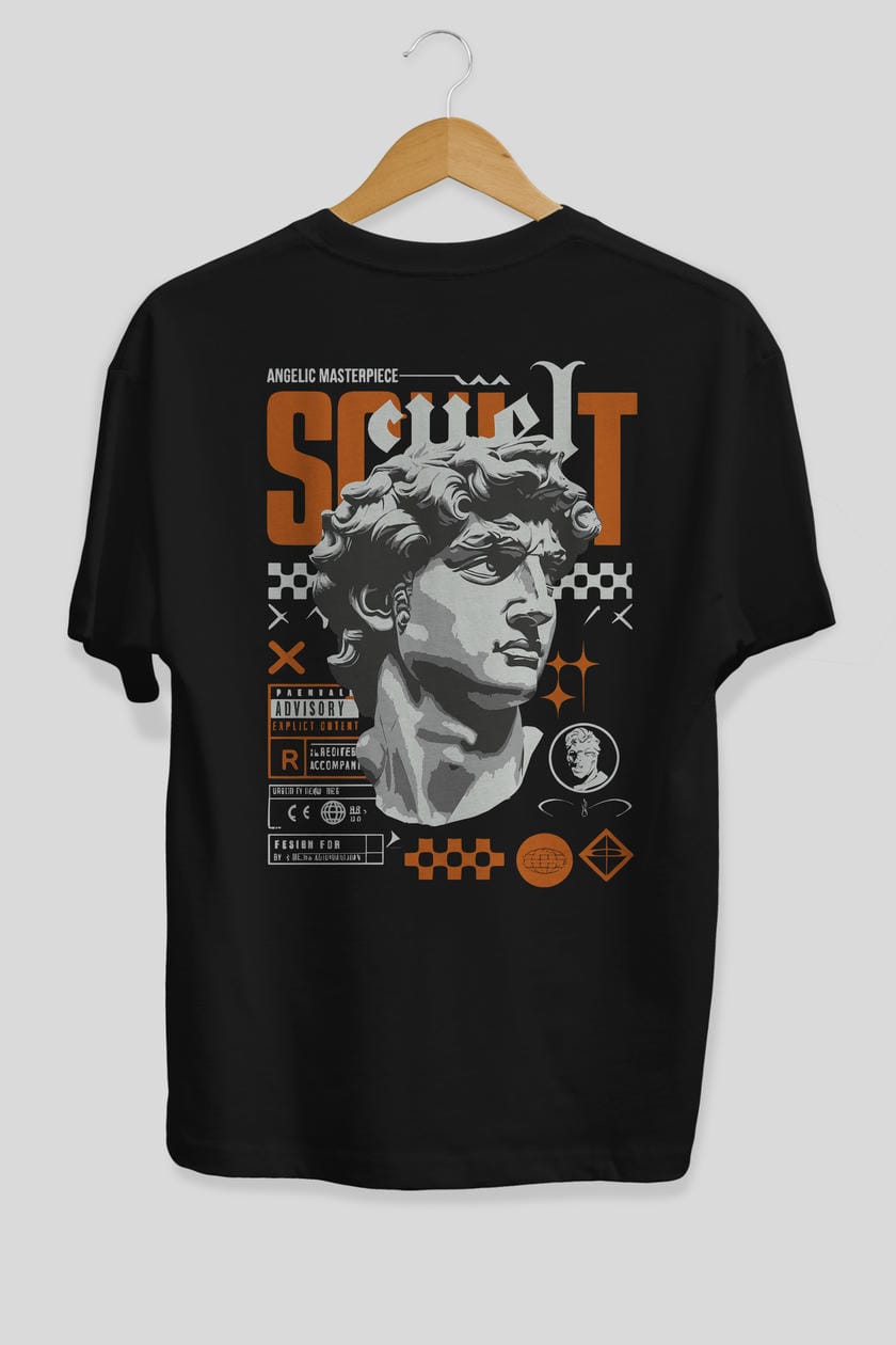 Scult Arka Baskılı Oversize t-shirt Erkek Kadın %100 Pamuk Bisiklet Yaka tişort
