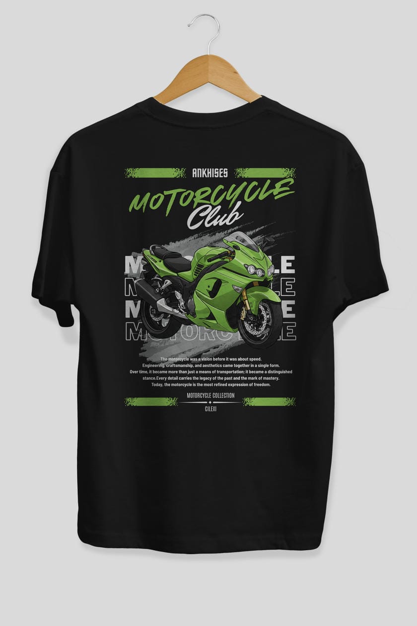 Motosiklet Serisi 12 Arka Baskılı Oversize t-shirt Erkek Kadın %100 Pamuk Bisiklet Yaka tişort