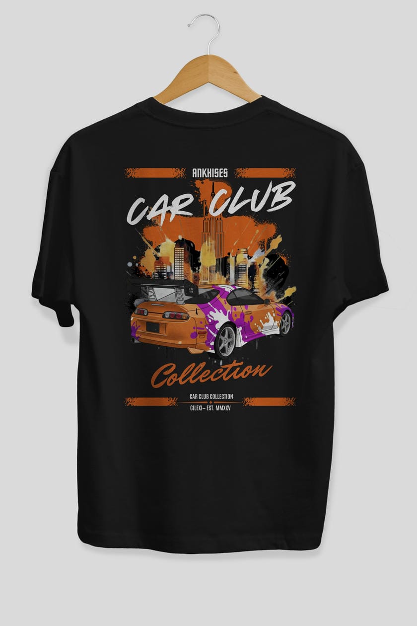 Araba Club Serisi 39 Baskılı Oversize t-shirt Erkek Kadın %100 Pamuk Bisiklet Yaka tişort