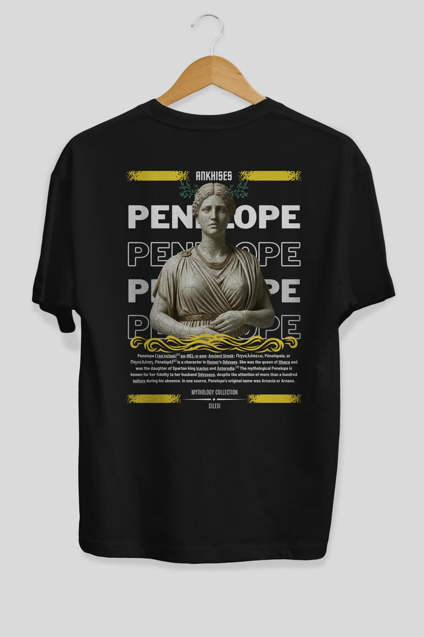 Penelope 1 Arka Baskılı Oversize t-shirt Erkek Kadın %100 Pamuk Bisiklet Yaka tişort