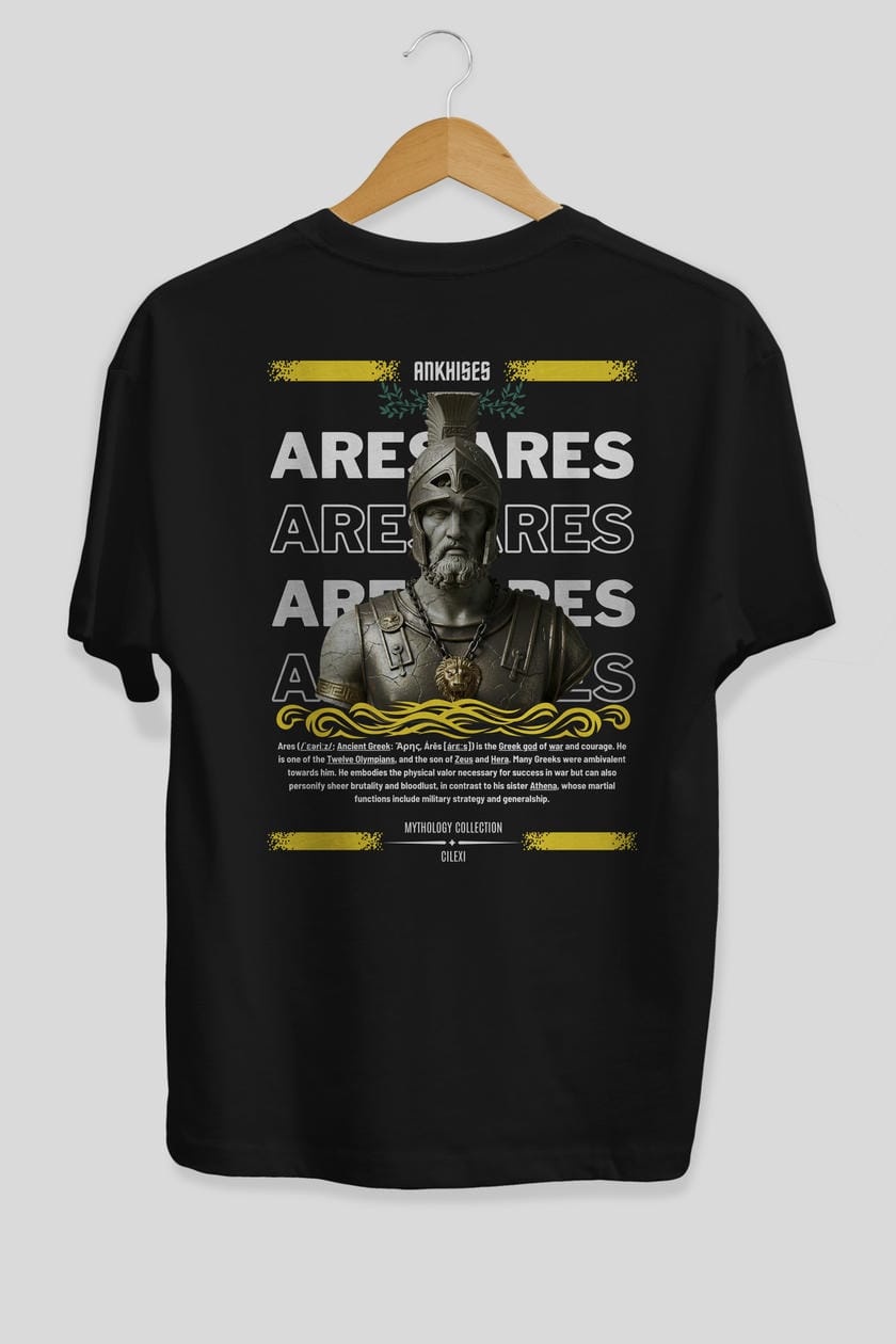 Ares 1 Arka Baskılı Oversize t-shirt Erkek Kadın %100 Pamuk Bisiklet Yaka tişort