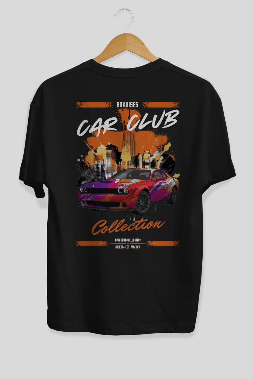 Araba Club Serisi 19 Baskılı Oversize t-shirt Erkek Kadın %100 Pamuk Bisiklet Yaka tişort