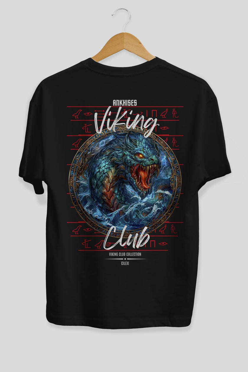Jörmungandr Baskılı Oversize t-shirt Erkek Kadın %100 Pamuk Bisiklet Yaka tişort