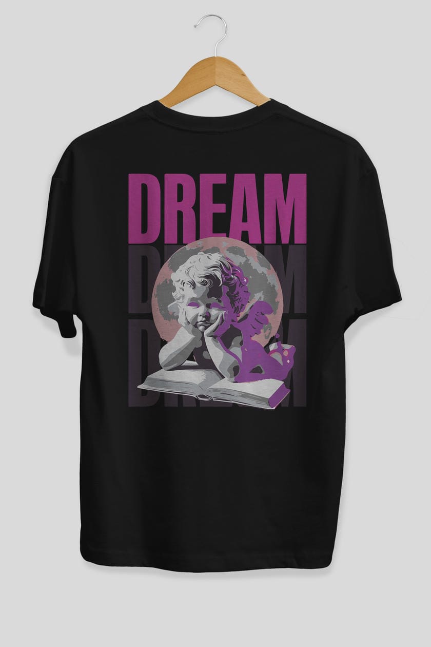 Dream Angel Arka Baskılı Oversize t-shirt Erkek Kadın %100 Pamuk Bisiklet Yaka tişort