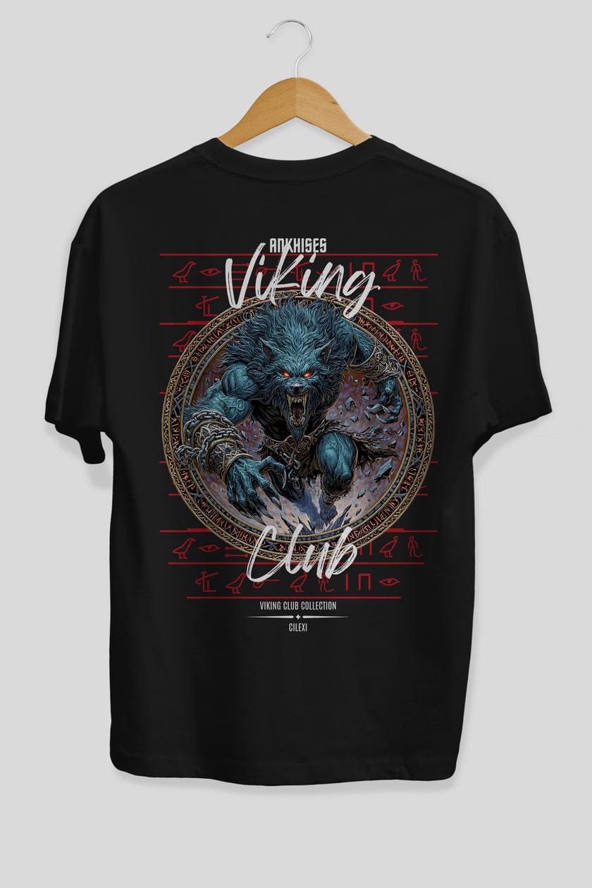 Fenrir Baskılı Oversize t-shirt Erkek Kadın %100 Pamuk Bisiklet Yaka tişort