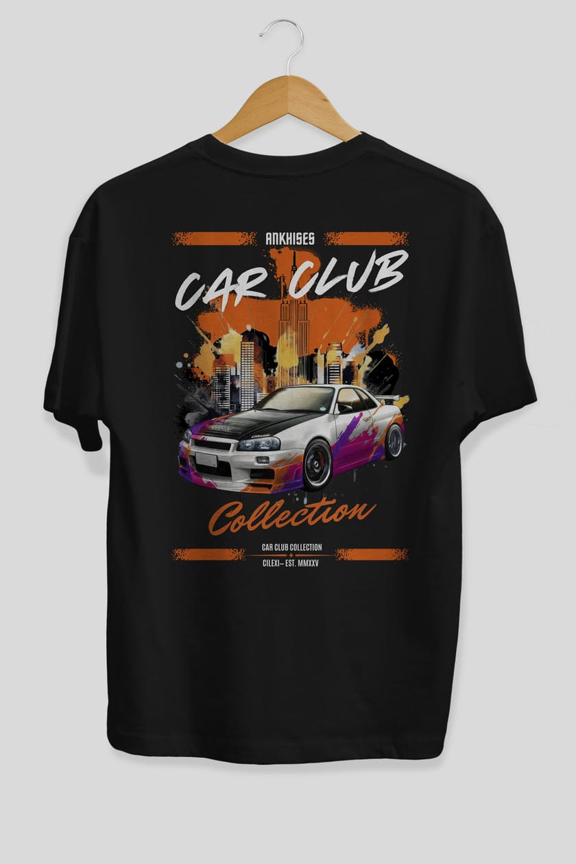 Araba Club Serisi 30 Baskılı Oversize t-shirt Erkek Kadın %100 Pamuk Bisiklet Yaka tişort