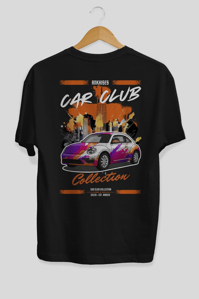 Araba Club Serisi 40 Baskılı Oversize t-shirt Erkek Kadın %100 Pamuk Bisiklet Yaka tişort
