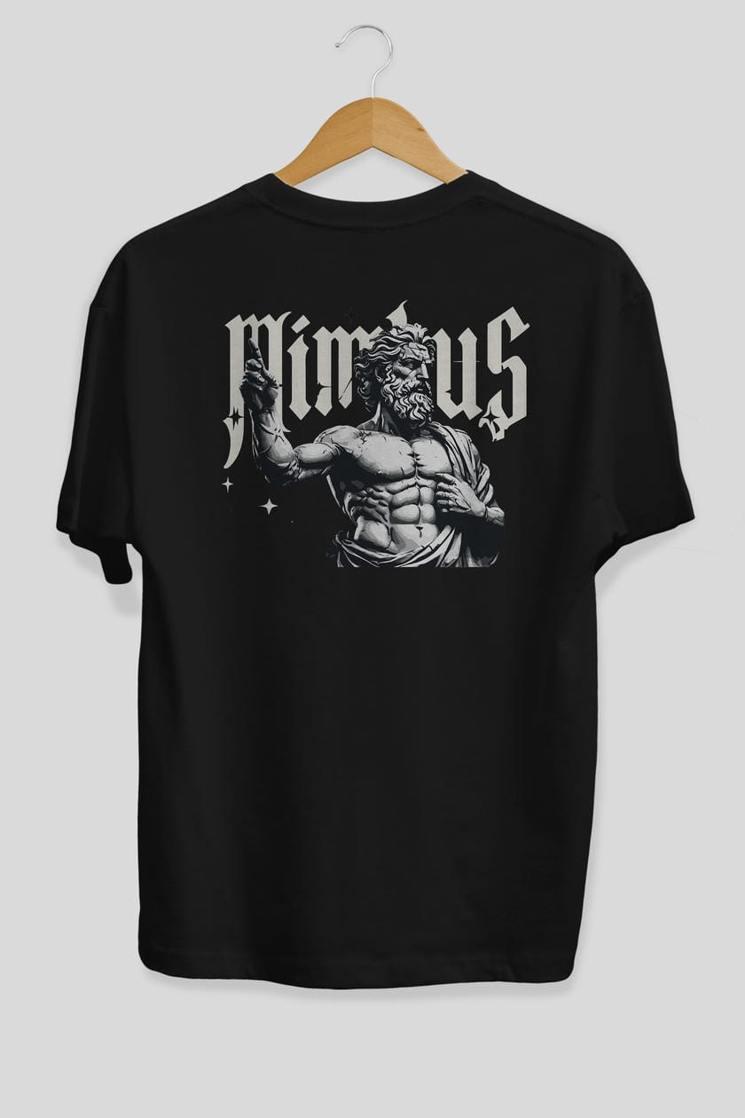 Mimbus Zeus Arka Baskılı Oversize t-shirt Erkek Kadın %100 Pamuk Bisiklet Yaka tişort