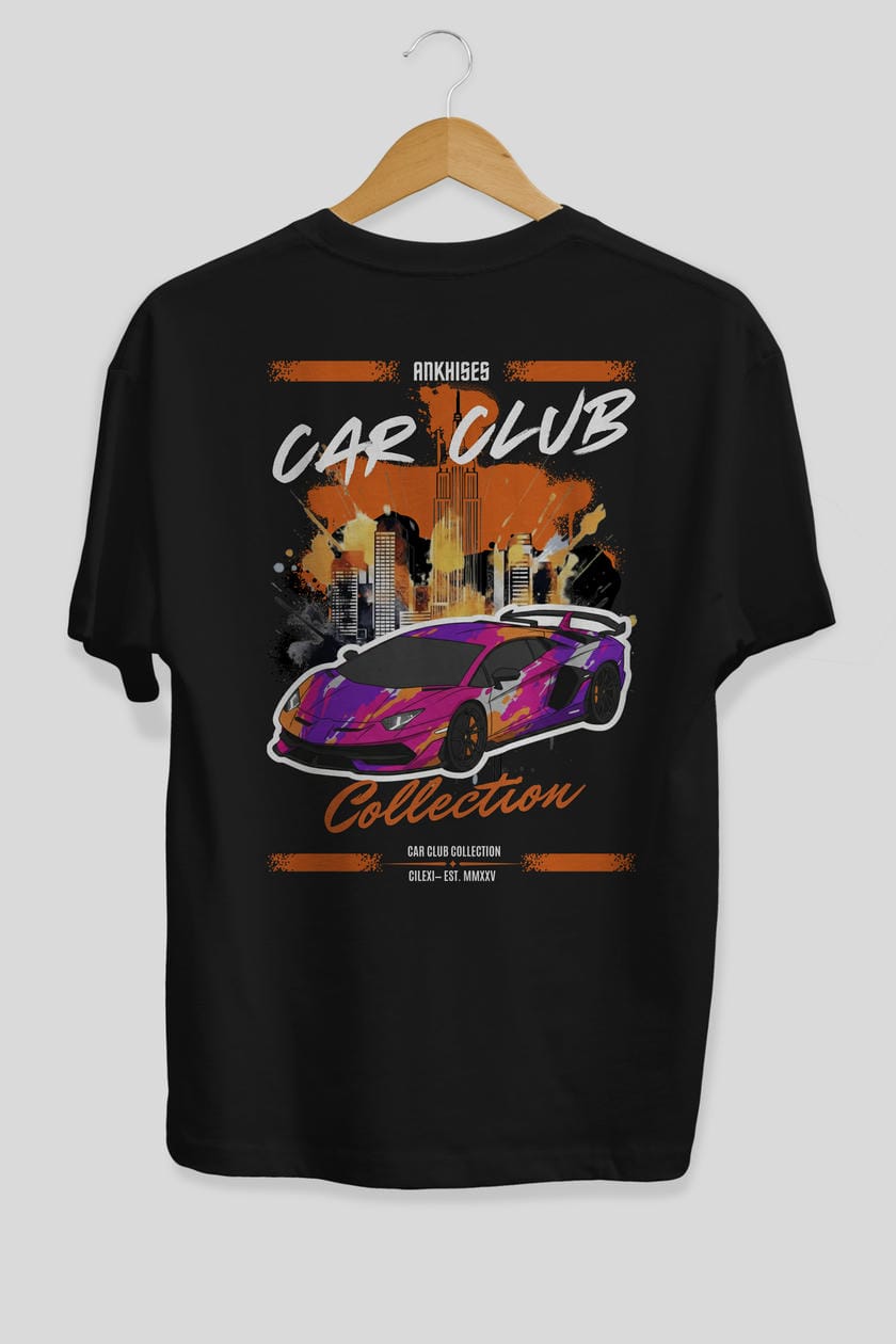 Araba Club Serisi 28 Baskılı Oversize t-shirt Erkek Kadın %100 Pamuk Bisiklet Yaka tişort