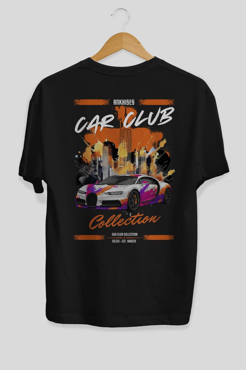 Araba Club Serisi 18 Baskılı Oversize t-shirt Erkek Kadın %100 Pamuk Bisiklet Yaka tişort