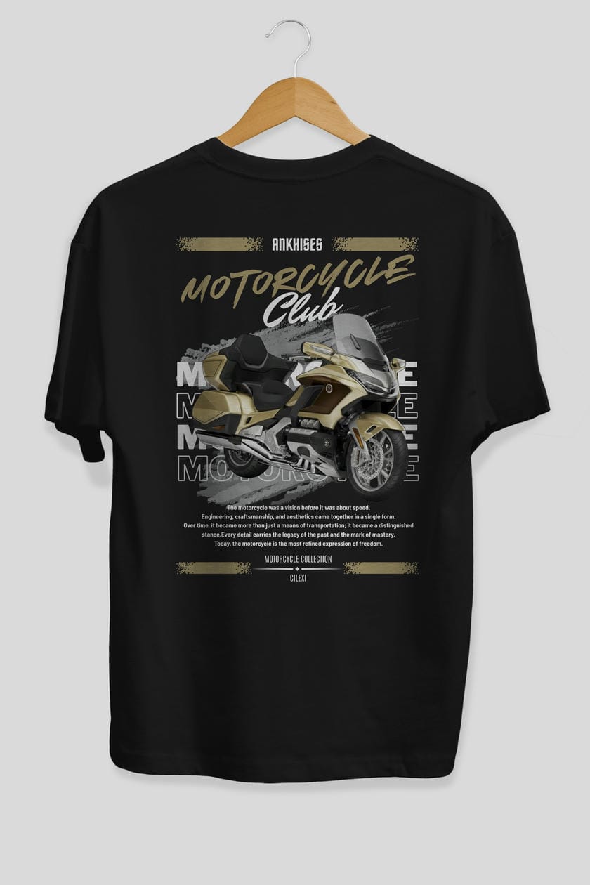 Motosiklet Serisi 28 Arka Baskılı Oversize t-shirt Erkek Kadın %100 Pamuk Bisiklet Yaka tişort