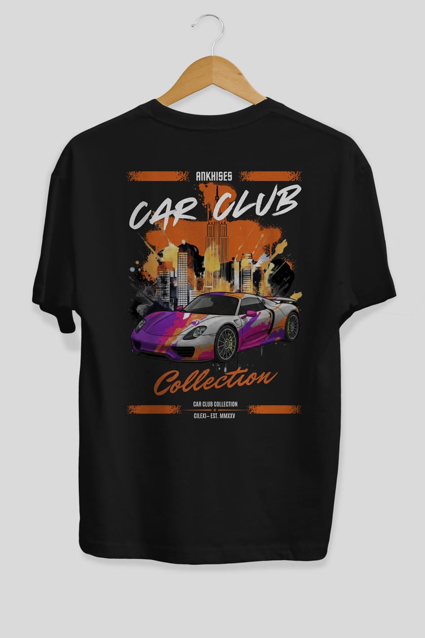 Araba Club Serisi 35 Baskılı Oversize t-shirt Erkek Kadın %100 Pamuk Bisiklet Yaka tişort