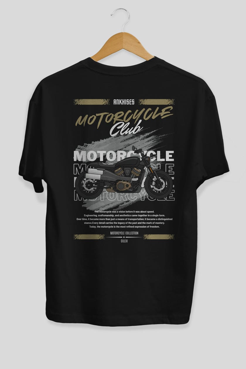 Motosiklet Serisi 29 Arka Baskılı Oversize t-shirt Erkek Kadın %100 Pamuk Bisiklet Yaka tişort