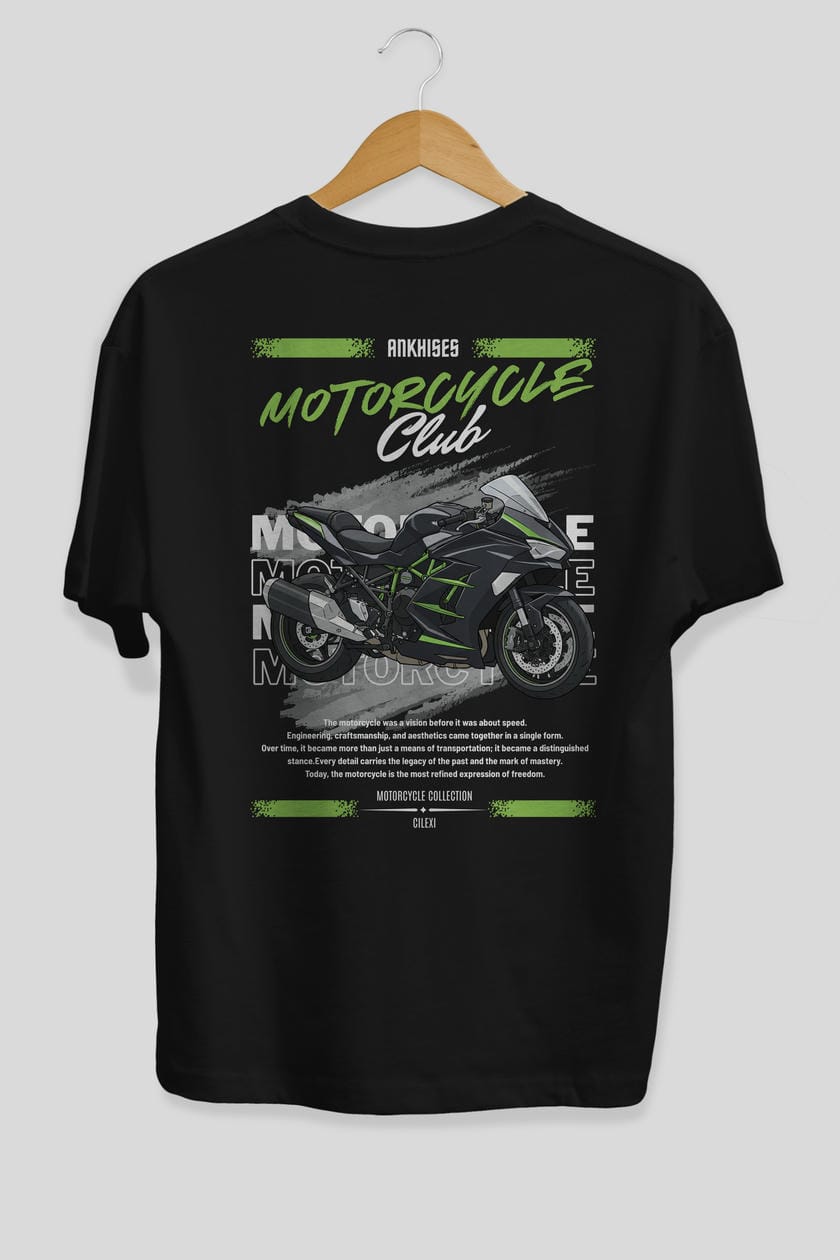 Motosiklet Serisi 13 Arka Baskılı Oversize t-shirt Erkek Kadın %100 Pamuk Bisiklet Yaka tişort