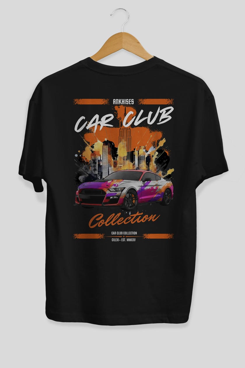 Araba Club Serisi 24 Baskılı Oversize t-shirt Erkek Kadın %100 Pamuk Bisiklet Yaka tişort