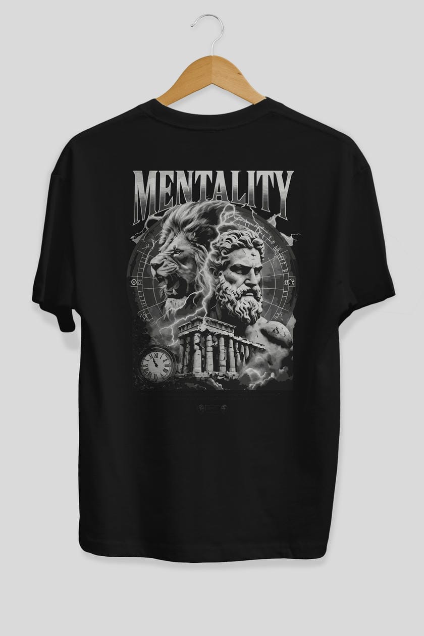 Mentality Zeus Arka Baskılı Oversize t-shirt Erkek Kadın %100 Pamuk Bisiklet Yaka tişort