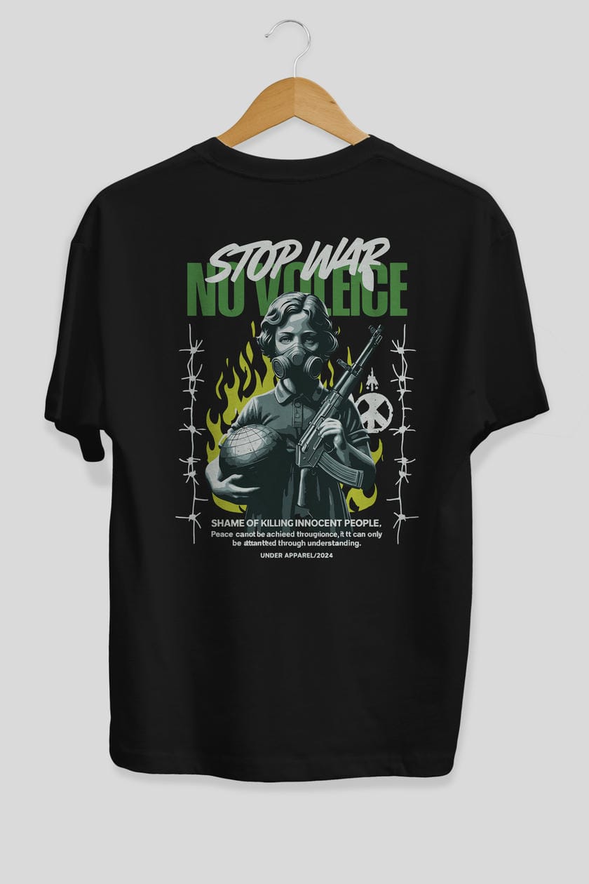 Stop War Arka Baskılı Oversize t-shirt Erkek Kadın %100 Pamuk Bisiklet Yaka tişort