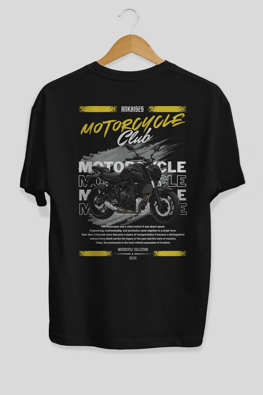 Motosiklet Serisi 20 Arka Baskılı Oversize t-shirt Erkek Kadın %100 Pamuk Bisiklet Yaka tişort