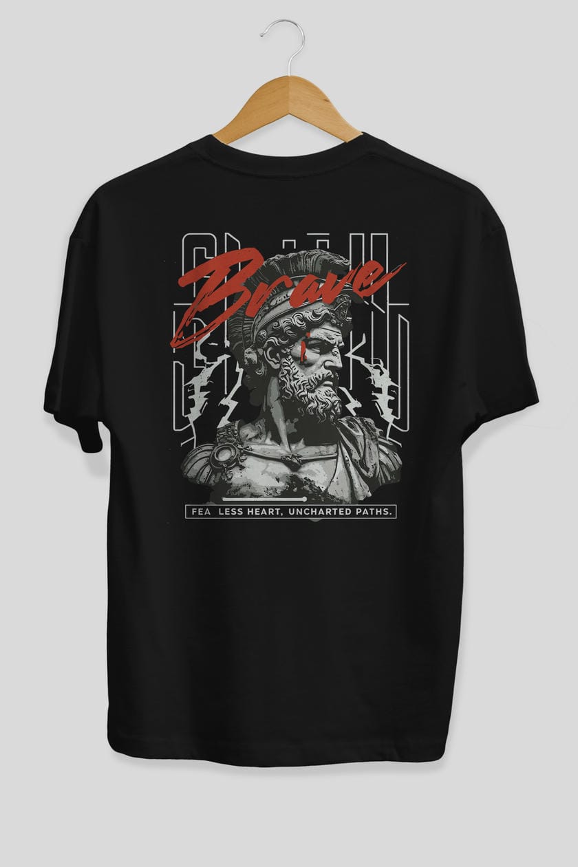 Brave Arka Baskılı Oversize t-shirt Erkek Kadın %100 Pamuk Bisiklet Yaka tişort