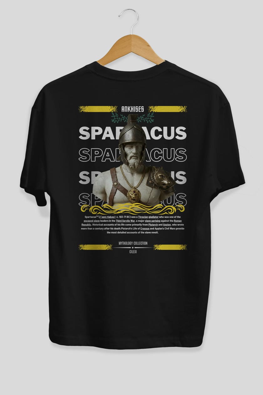 Spartacus 2 Arka Baskılı Oversize t-shirt Erkek Kadın %100 Pamuk Bisiklet Yaka tişort