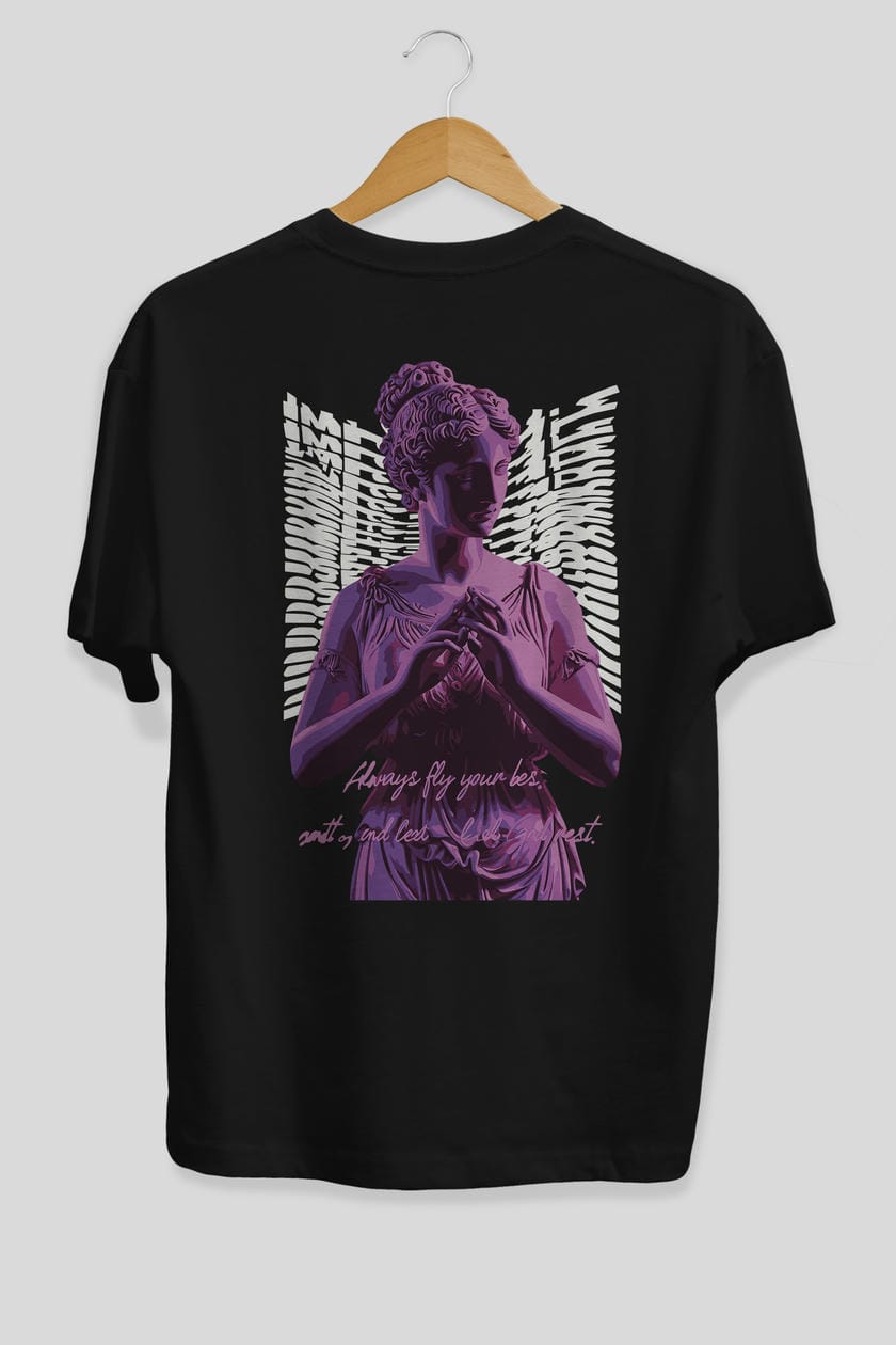 Always Fly Arka Baskılı Oversize t-shirt Erkek Kadın %100 Pamuk Bisiklet Yaka tişort
