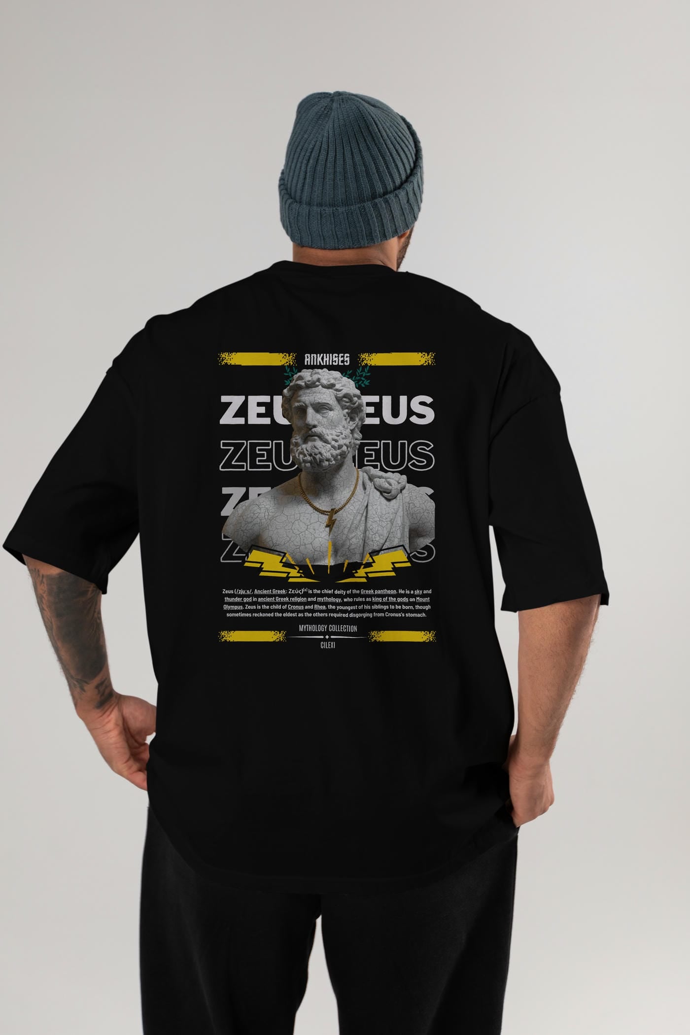 Zeus 3 Arka Baskılı Oversize t-shirt Erkek Kadın %100 Pamuk Bisiklet Yaka tişort