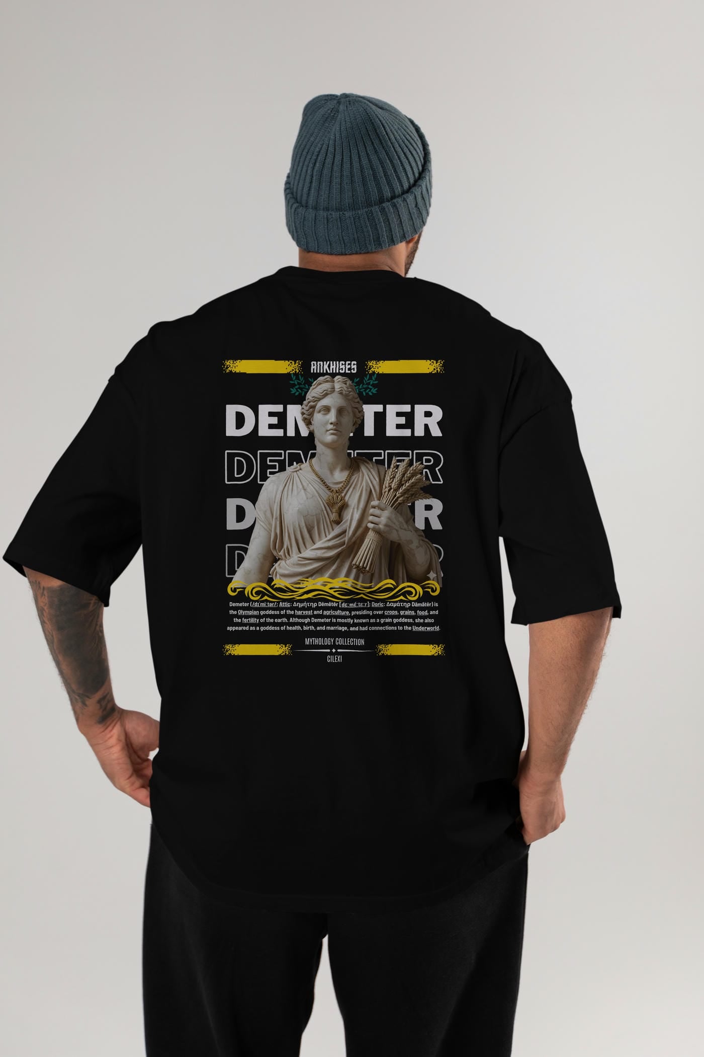Demeter 1 Arka Baskılı Oversize t-shirt Erkek Kadın %100 Pamuk Bisiklet Yaka tişort