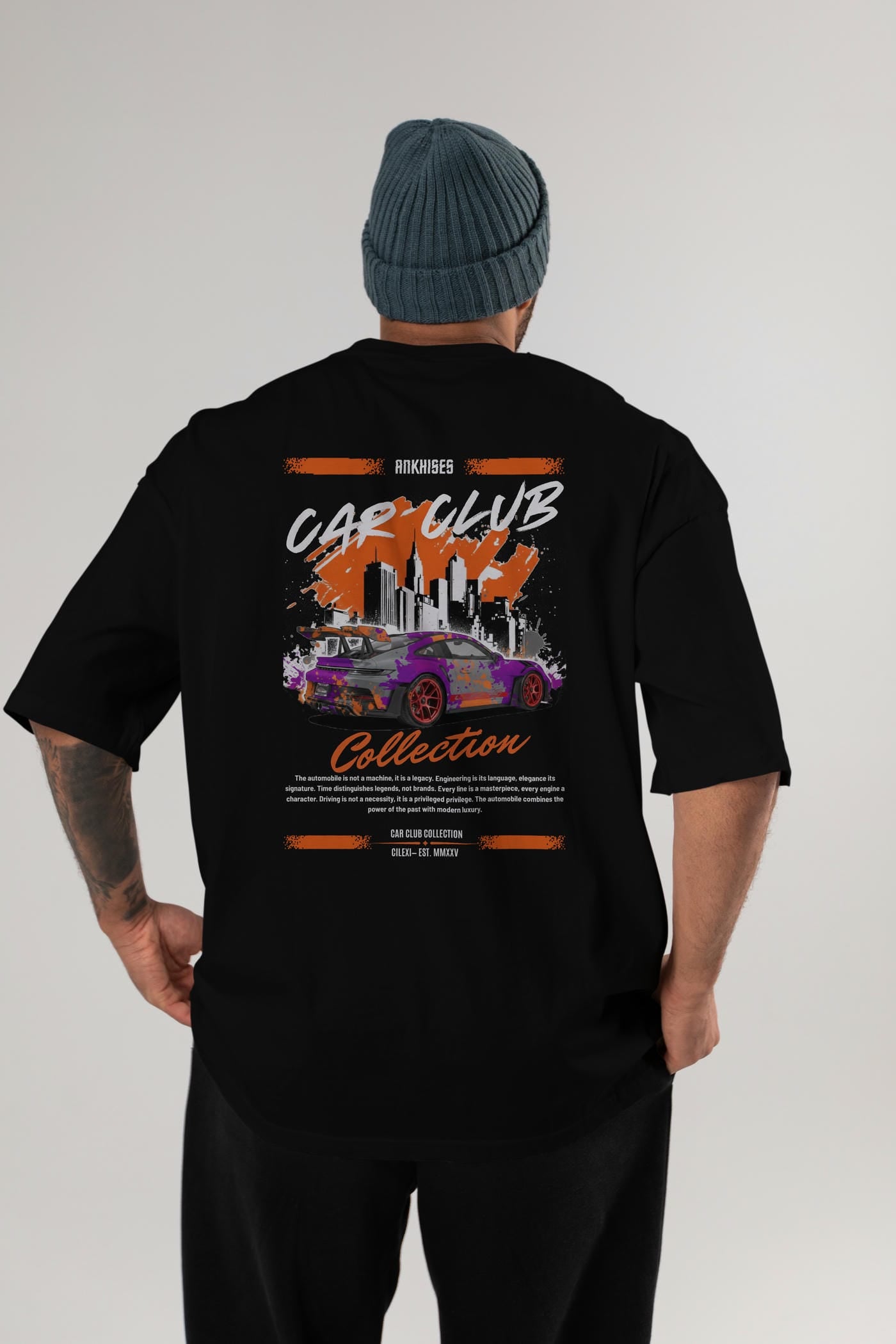 Araba Club Serisi 2 Baskılı Oversize t-shirt Erkek Kadın %100 Pamuk Bisiklet Yaka tişort