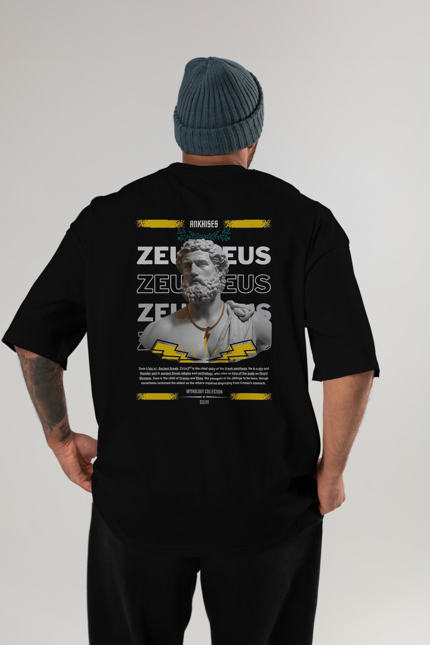 Zeus 2 Arka Baskılı Oversize t-shirt Erkek Kadın %100 Pamuk Bisiklet Yaka tişort