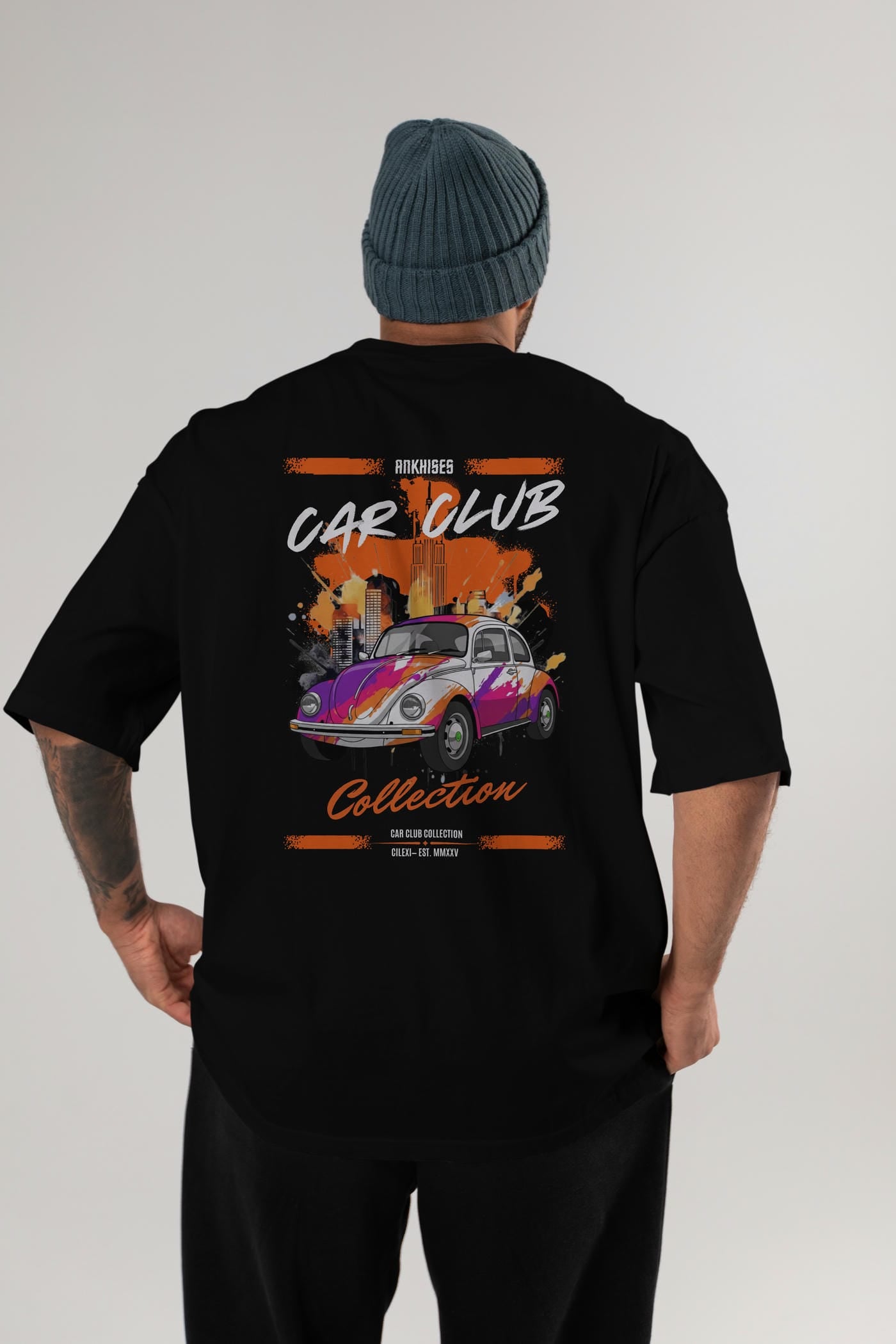Araba Club Serisi 41 Baskılı Oversize t-shirt Erkek Kadın %100 Pamuk Bisiklet Yaka tişort