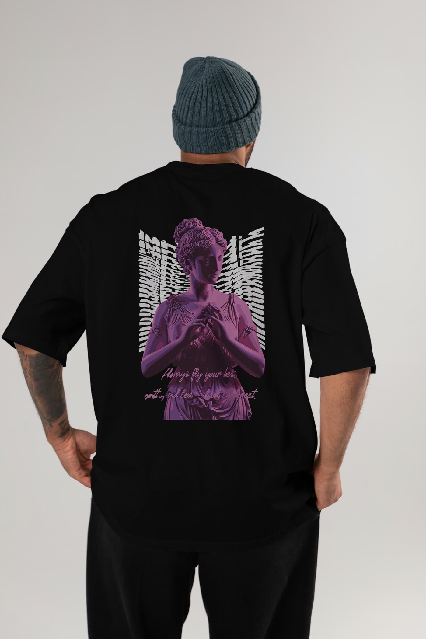 Always Fly Arka Baskılı Oversize t-shirt Erkek Kadın %100 Pamuk Bisiklet Yaka tişort