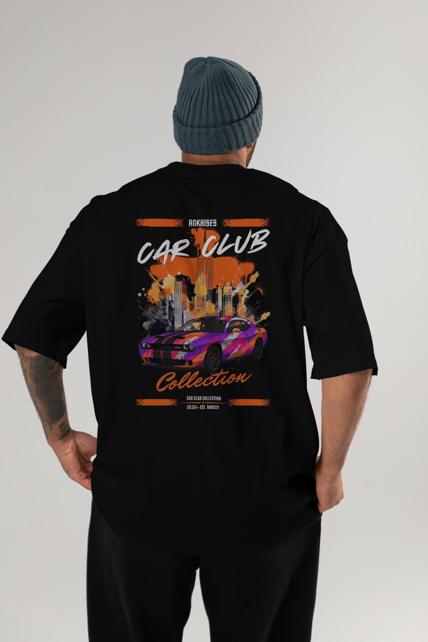 Araba Club Serisi 22 Baskılı Oversize t-shirt Erkek Kadın %100 Pamuk Bisiklet Yaka tişort