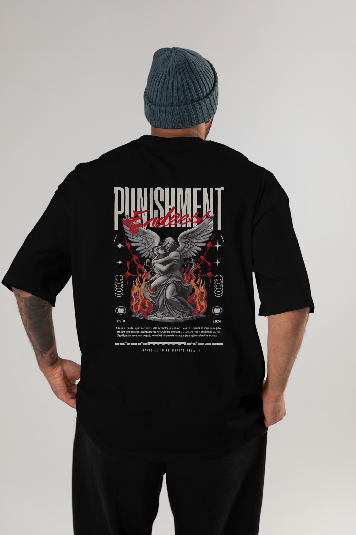 Punishment Endeess Arka Baskılı Oversize t-shirt Erkek Kadın %100 Pamuk Bisiklet Yaka tişort