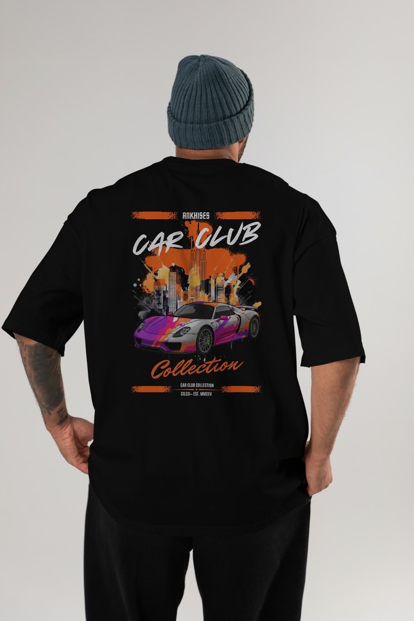 Araba Club Serisi 35 Baskılı Oversize t-shirt Erkek Kadın %100 Pamuk Bisiklet Yaka tişort