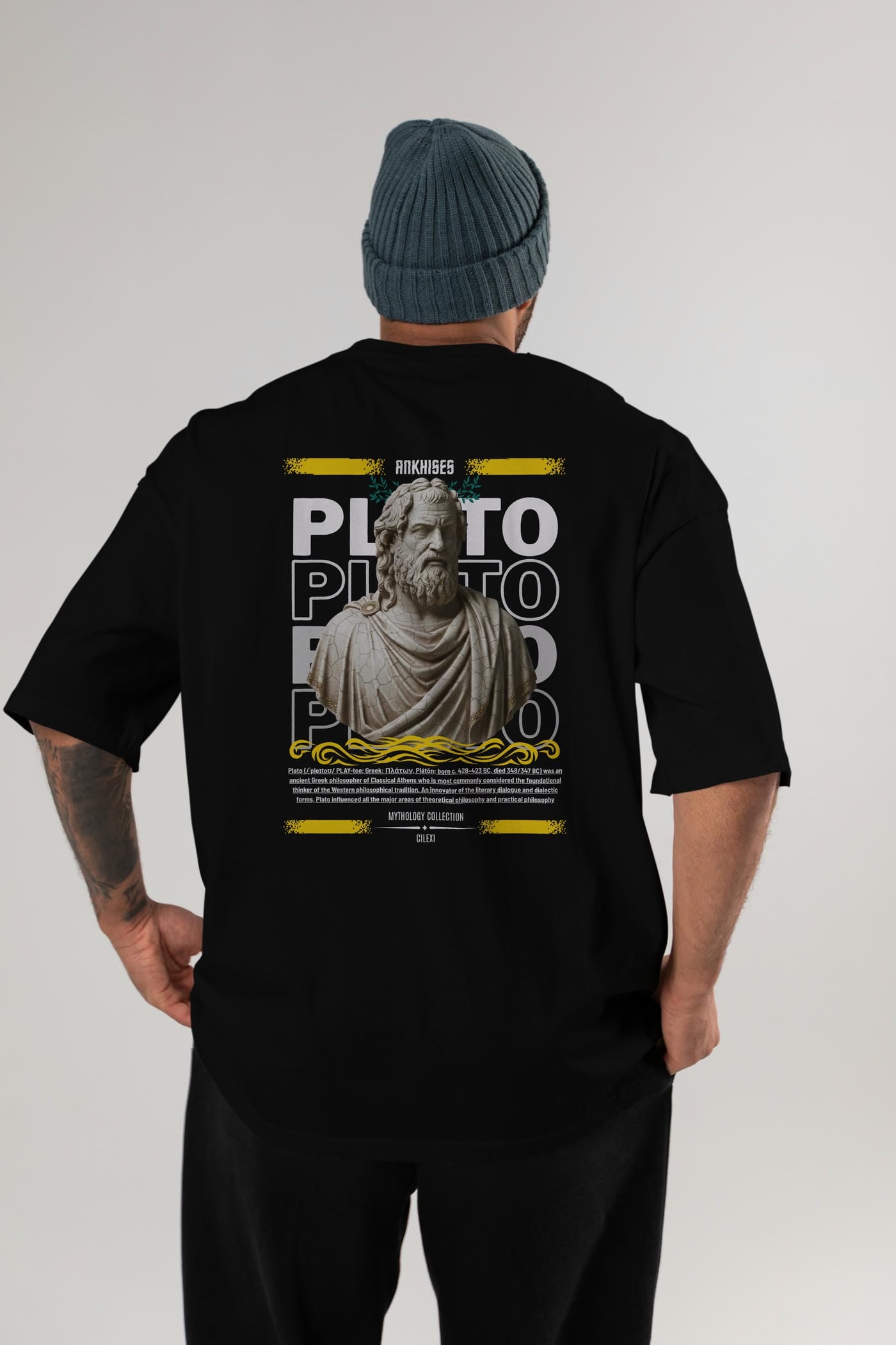 Plato 2 Arka Baskılı Oversize t-shirt Erkek Kadın %100 Pamuk Bisiklet Yaka tişort