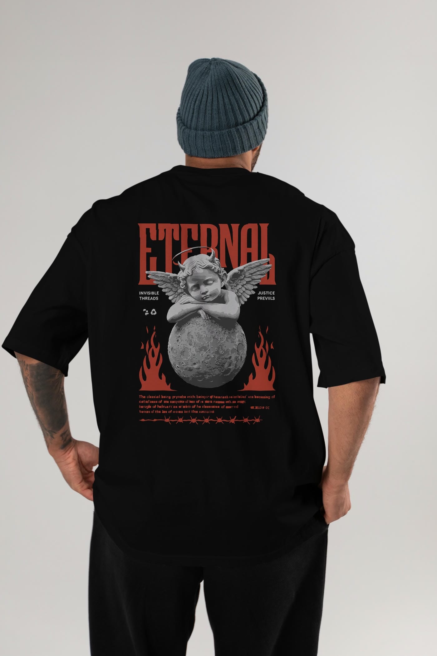 Eternal Arka Baskılı Oversize t-shirt Erkek Kadın %100 Pamuk Bisiklet Yaka tişort