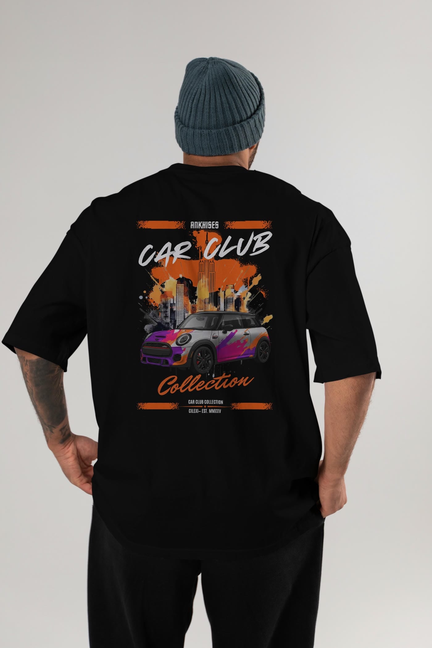 Araba Club Serisi 10 Baskılı Oversize t-shirt Erkek Kadın %100 Pamuk Bisiklet Yaka tişort