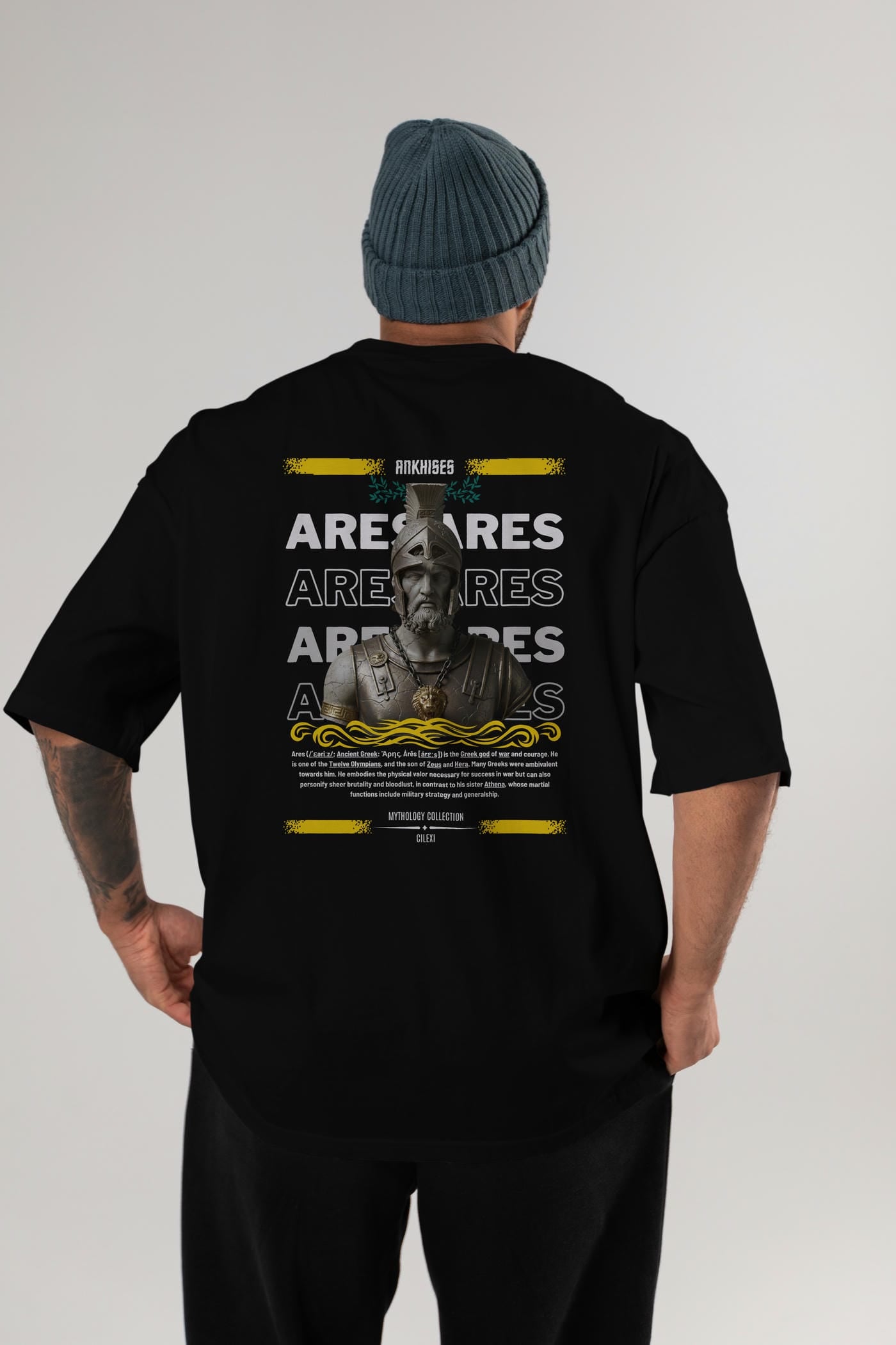 Ares 1 Arka Baskılı Oversize t-shirt Erkek Kadın %100 Pamuk Bisiklet Yaka tişort
